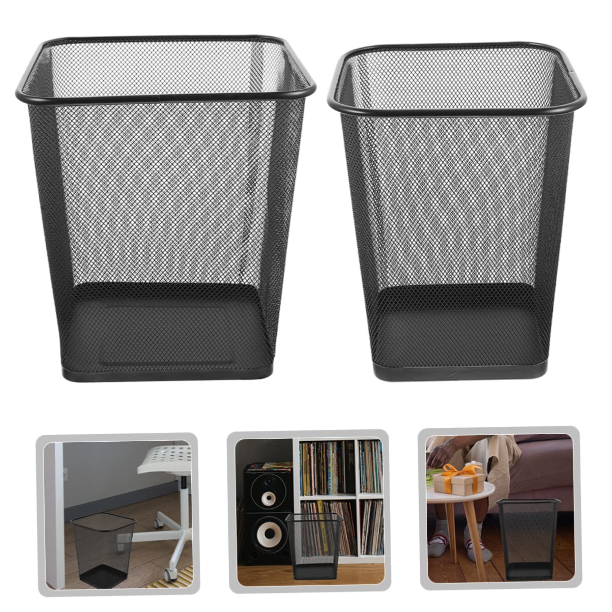 KOMBIUDA 2pcs Lightweight Iron Mesh Trash Can Rustic Office Kitchen Waste Basket Reinforced Base Small Trash Can Lid