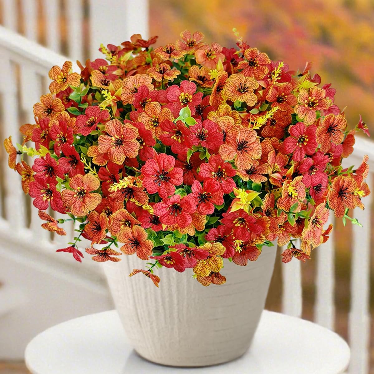 12 pcs outdoor fall decor, fall flowers artificial for decoration, artificial mums for outdoors, fake mums faux mums for outside half sphere, plastic flowers for outdoors home porch 12 pcs fall color