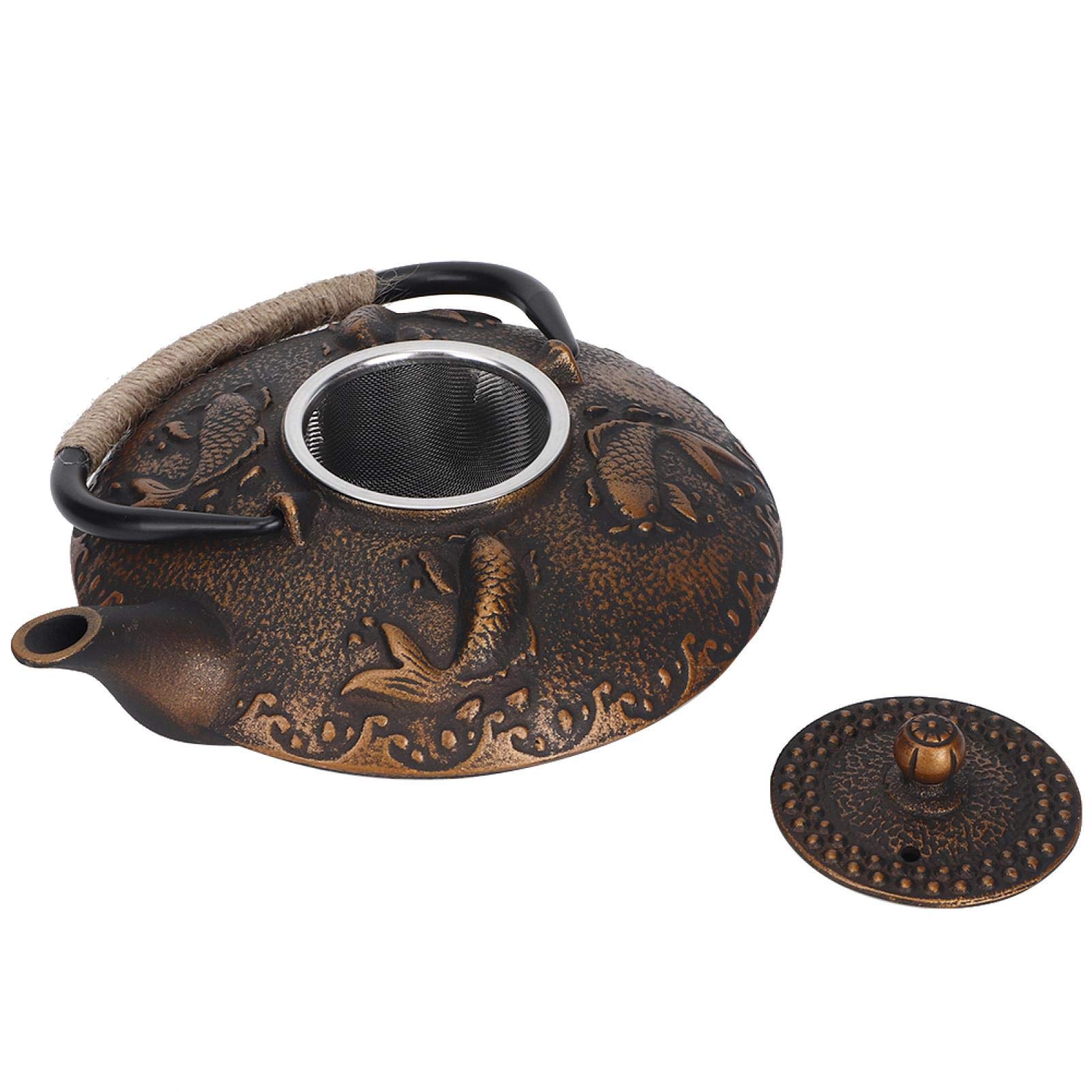 Tetera De Hierro Fundido, Tetera De Hierro Fundido De Peces Koi De Estilo Japonés Con Infusores Para Té Suelto Tetera De Metal Con Tapa 900 Ml