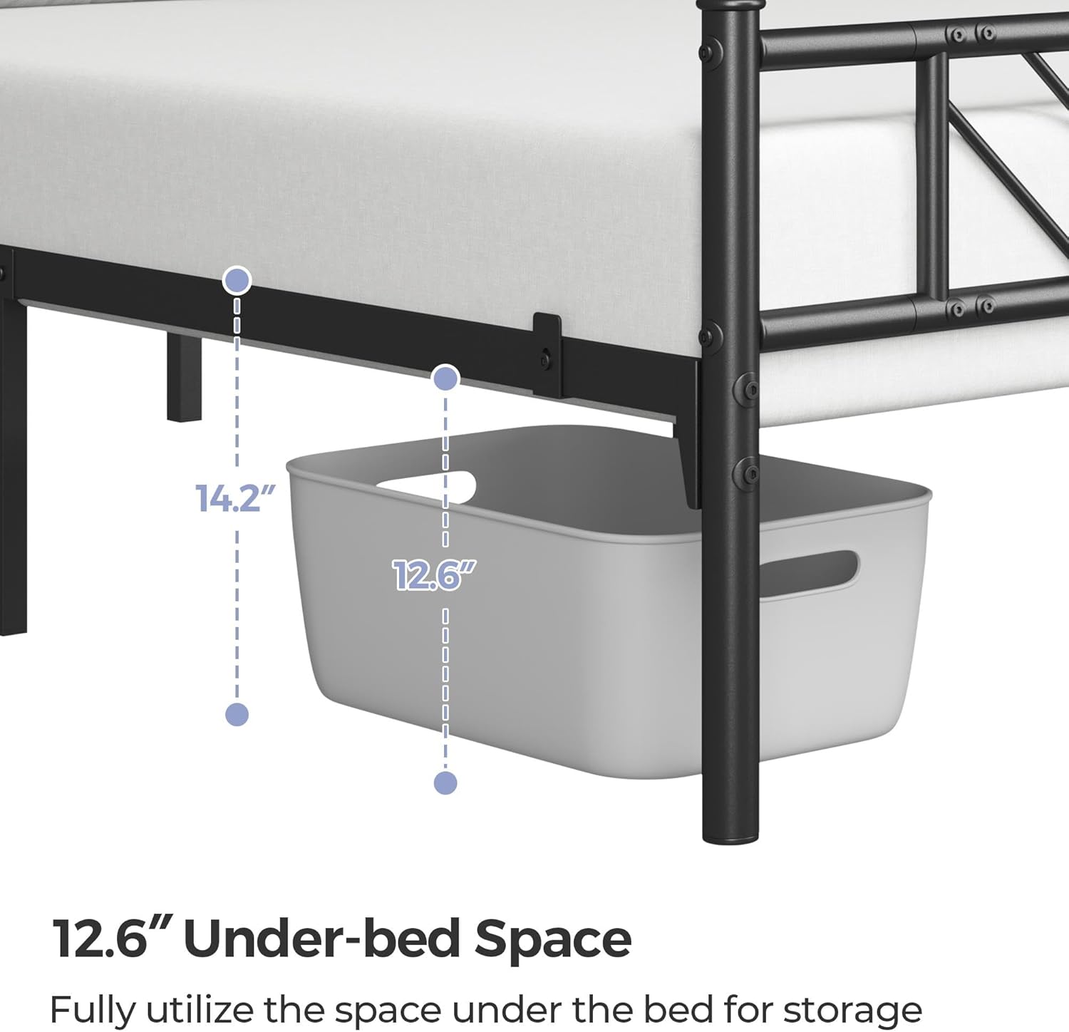 Yaheetech Queen Size Platform Bed Frame with Arrow Design Headboard, 13 Inches Metal Mattress Foundation for Storage, No Box Spring Needed, Easy Assembly, Modern, Black