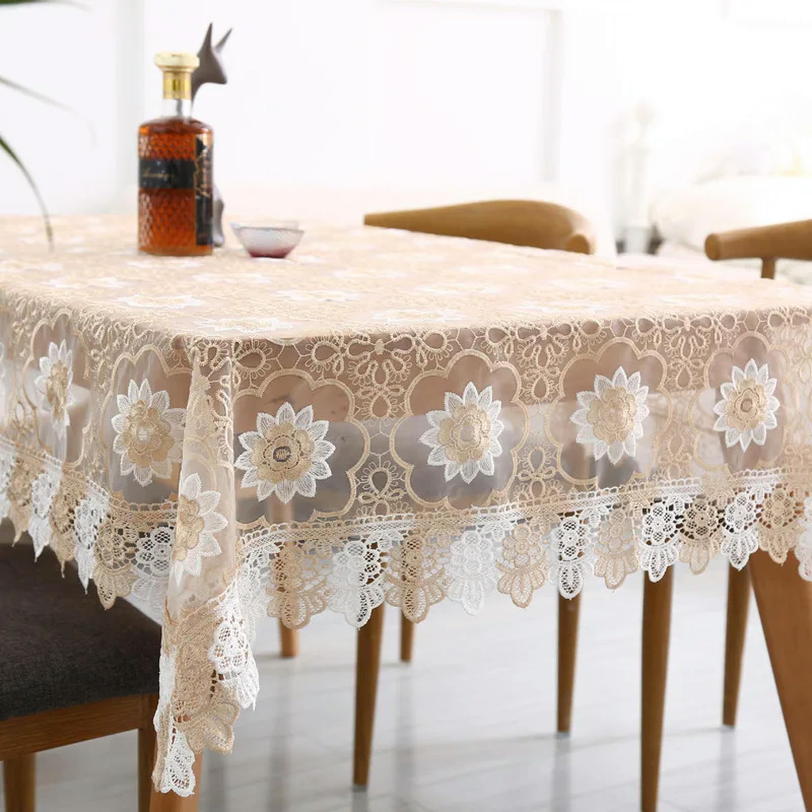 Nappe brodée de prestige en dentelle translucide pour couverture de table de fête
