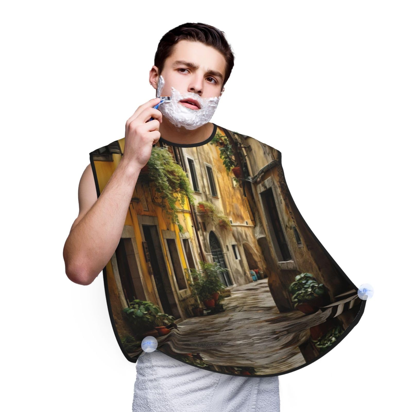 OdDdot Italian Old Street Print Beard Bib Apron Beard Catcher Men'S Non-Stick Material Beard Apron For Styling And Trimming