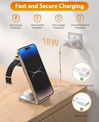 Miniatura 4 de REOKILY Mag-Safe - Soporte de carga para iPhone y reloj para dispositivos Apple, base de carga plegable magnética 3 en 1 para Airpods y iPhone