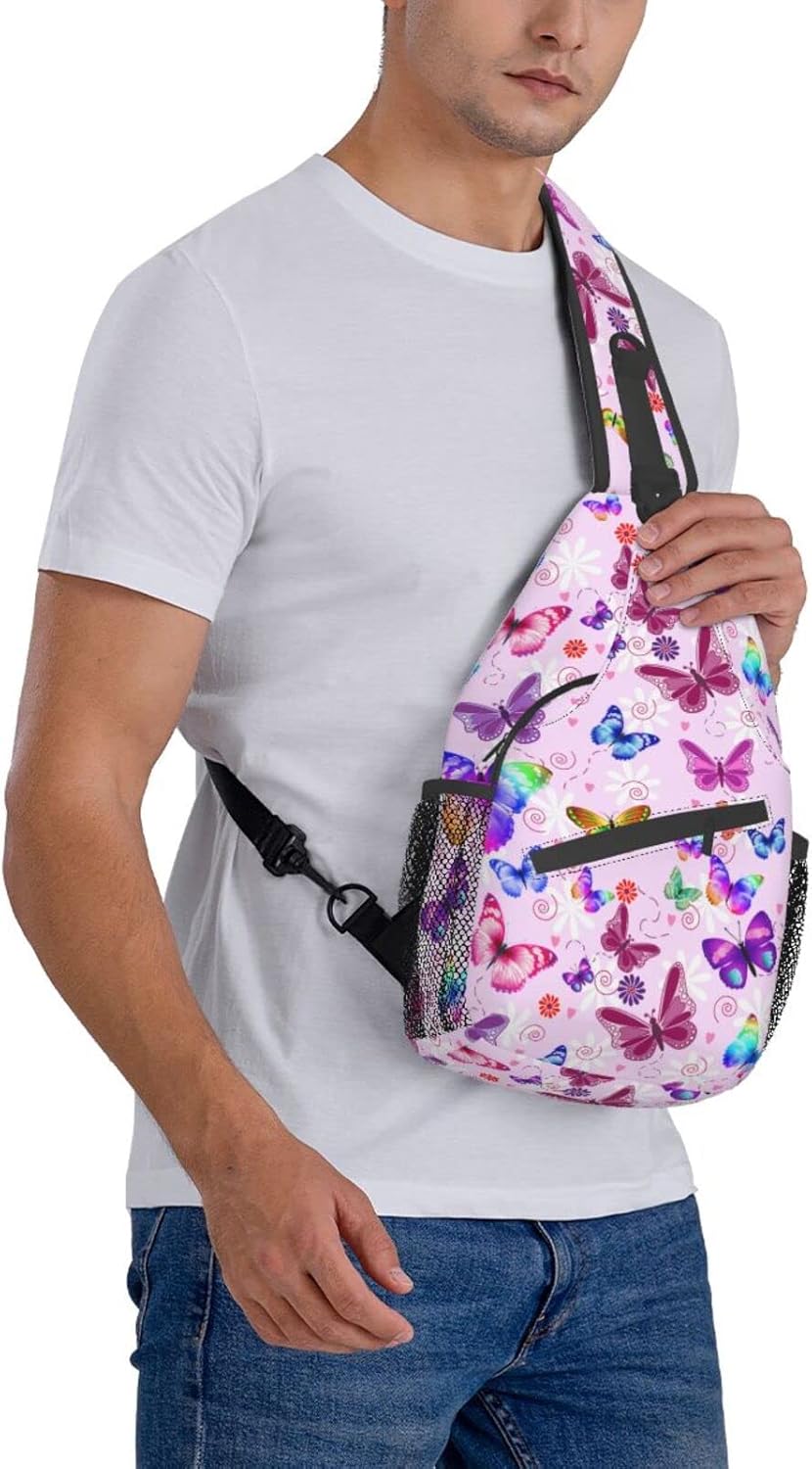Butterflies Sling Bag Travel Crossbody Bag Chest Daypack Hiking Shoulder Bag For Men Women - Image 7