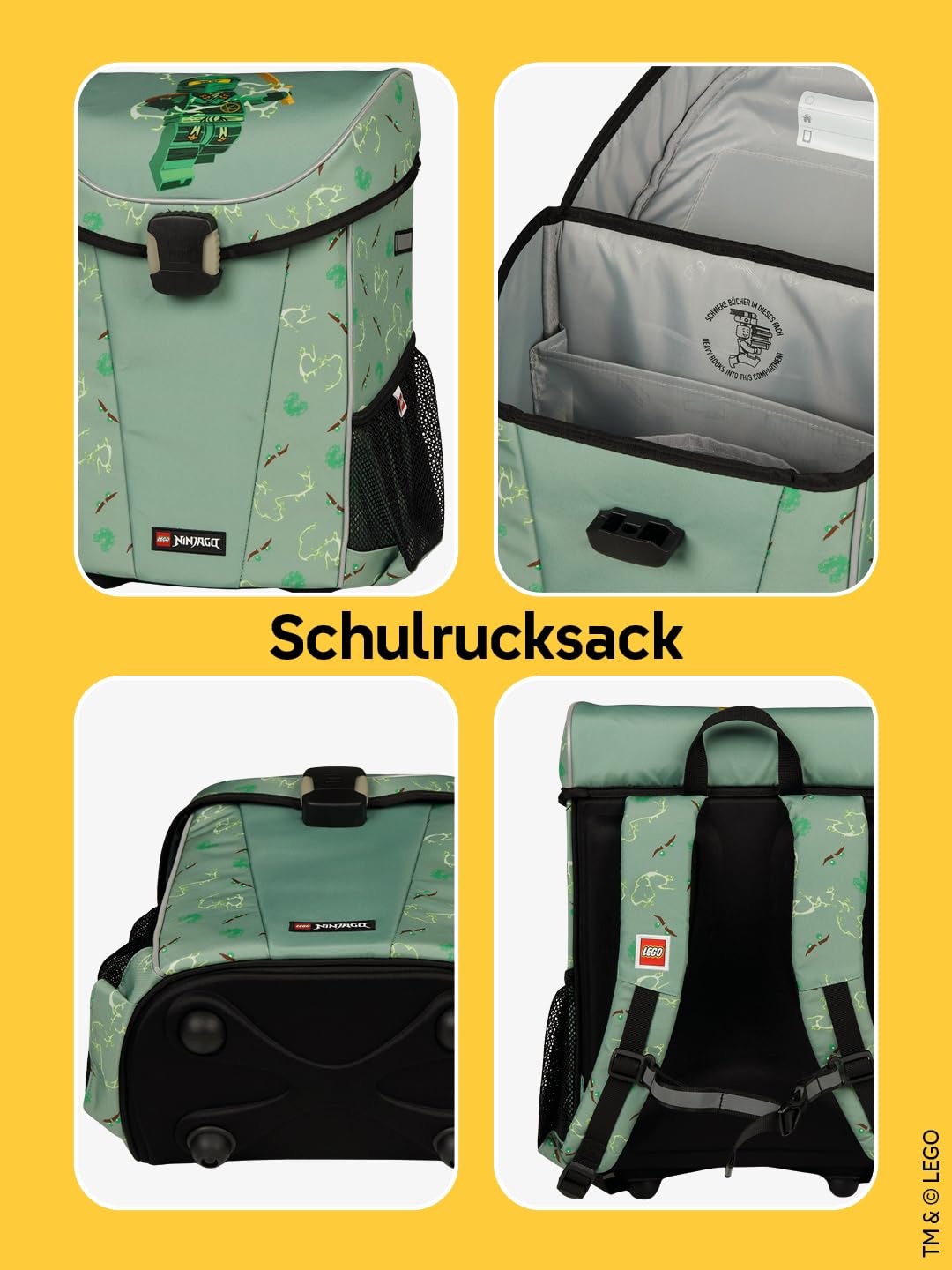 LEGO® NINJAGO® Schulranzen Jungen 1. Klasse Spinjitzu Master – 3-teiliges Easy Light Schulranzen Set mit Rucksack, Federmäppchen Junge & Turnbeutel – leicht & reflektierend