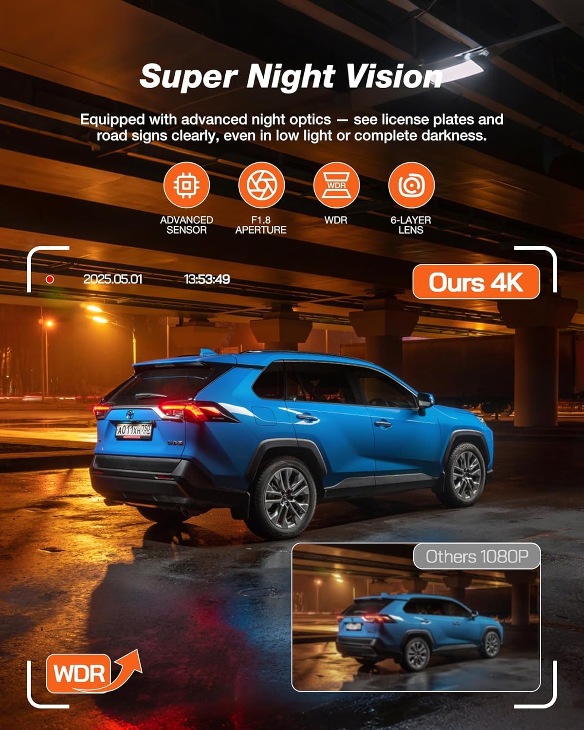 iZEEKER 4K Dash Cam Front and Rear, WiFi 6 Dashcam with FREE 32GB Card, 4K+1080P Dual Dash Camera, 2.99" IPS Display, APP, Night Vision, WDR, G-Sensor, Loop Recording, 24H Parking Mode, Voice Prompt — view 5