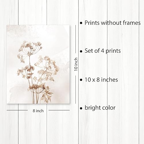 Miniatura 5 de PUHEI Juego de 4 impresiones artísticas de pared florales de vidrio seco bohemio, retro, rústico, de vidrio seco, botánicos, decoración para el