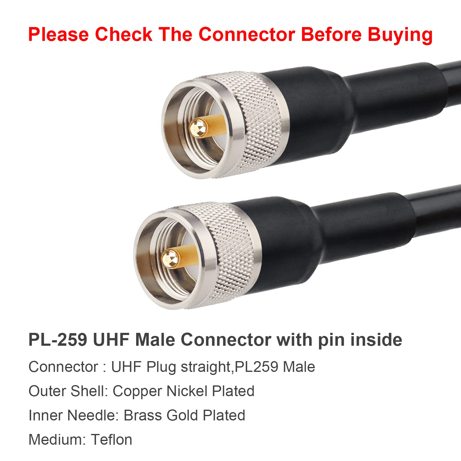 XRDS -RF CB Coax Cable 200FT, KMR 400 UHF Coaxial Cable PL-259 UHF Male Coax Cable Low Loss 50 ohm CB Cable for Ham Radio CB,Amateur,Ham Radio,Two-Way Radio,SWR Meter, Black