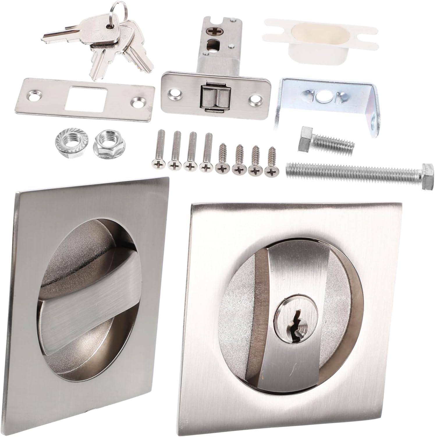 1 Set Modern Privacy Pocket Door Lock with Key Durable Hardware Easy Installation Invisible Design Shape Sleek Brushed Finish for Home Office and DIY Enthusiasts