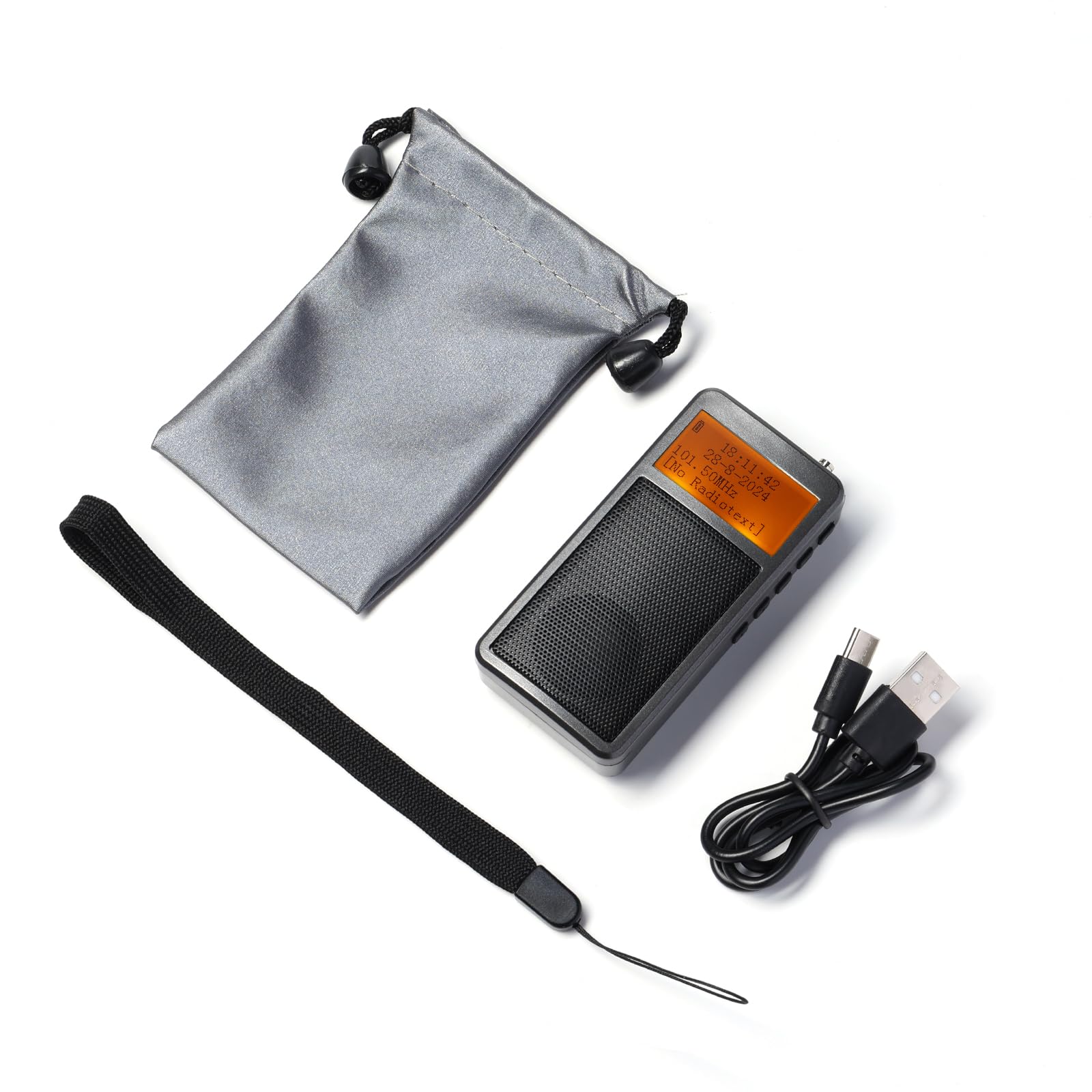Raddy RF205 Tragbares FM Radio, Taschen-Mini-Radio mit BT 5,3 Verbindung, FM-zu-BT-Signalausgang, MP3-Musikplayer-Lautsprecher batteriebetrieben, Typ-C Aufladung, Wecker, Grau