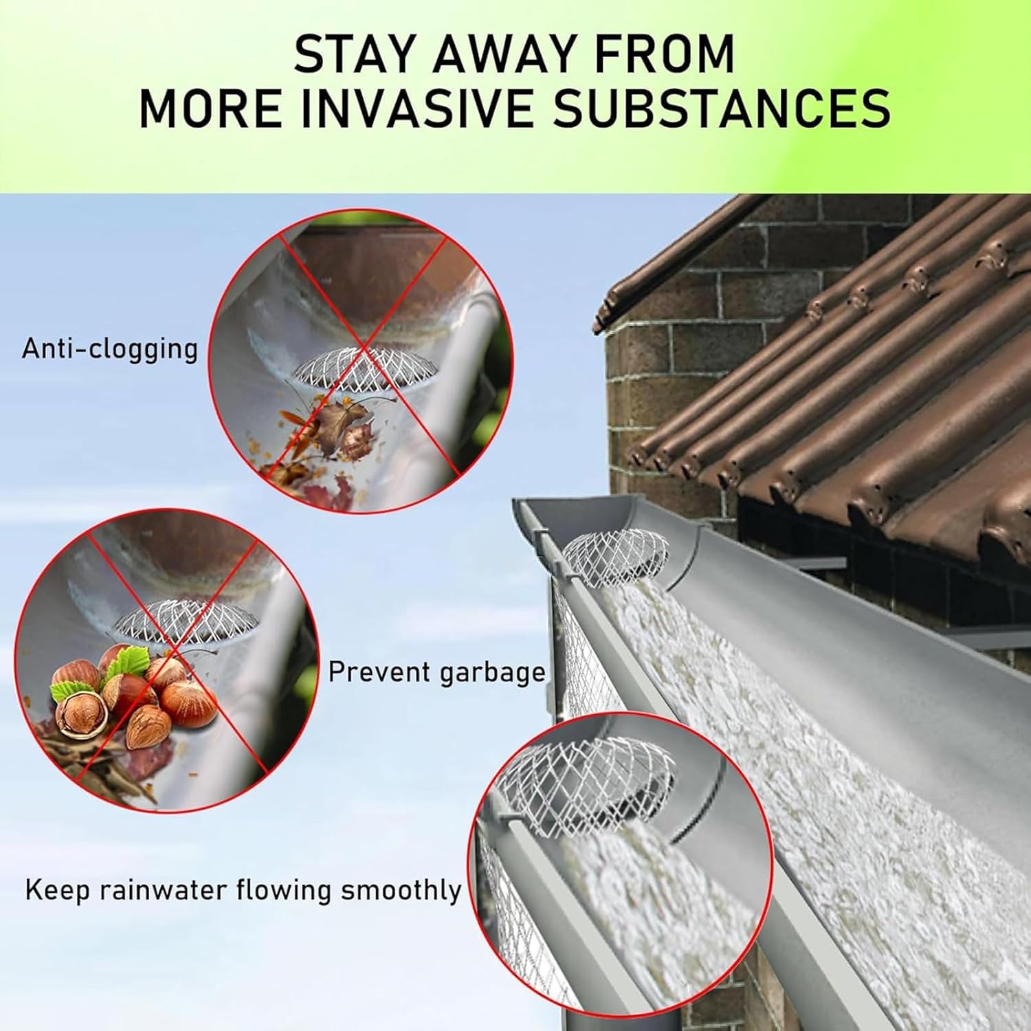 32 Pack Gutter Downspout Guard, Filter Strainer 3.5 Inch Aluminium Expandable Mesh, Gutter Screen Cover Protector Prevents Leaf Debris