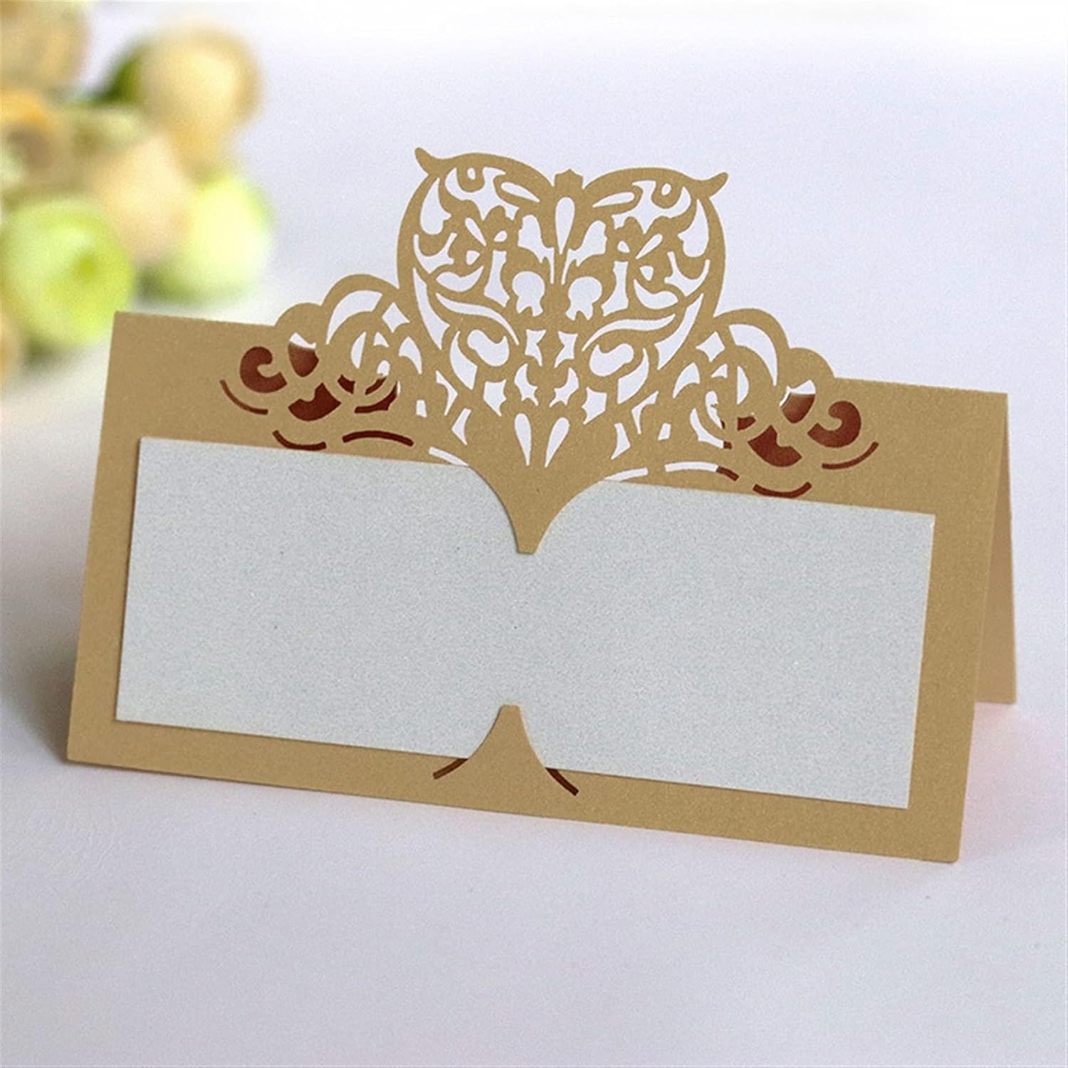 Love Heart Laser Cut Table Name Place Cards Lace Name Message Setting Card Wedding Birthday Party Favor Decoration 50/100Pcs (Color : Gold Size : 50pcs) (Beige Gold 100pcs)