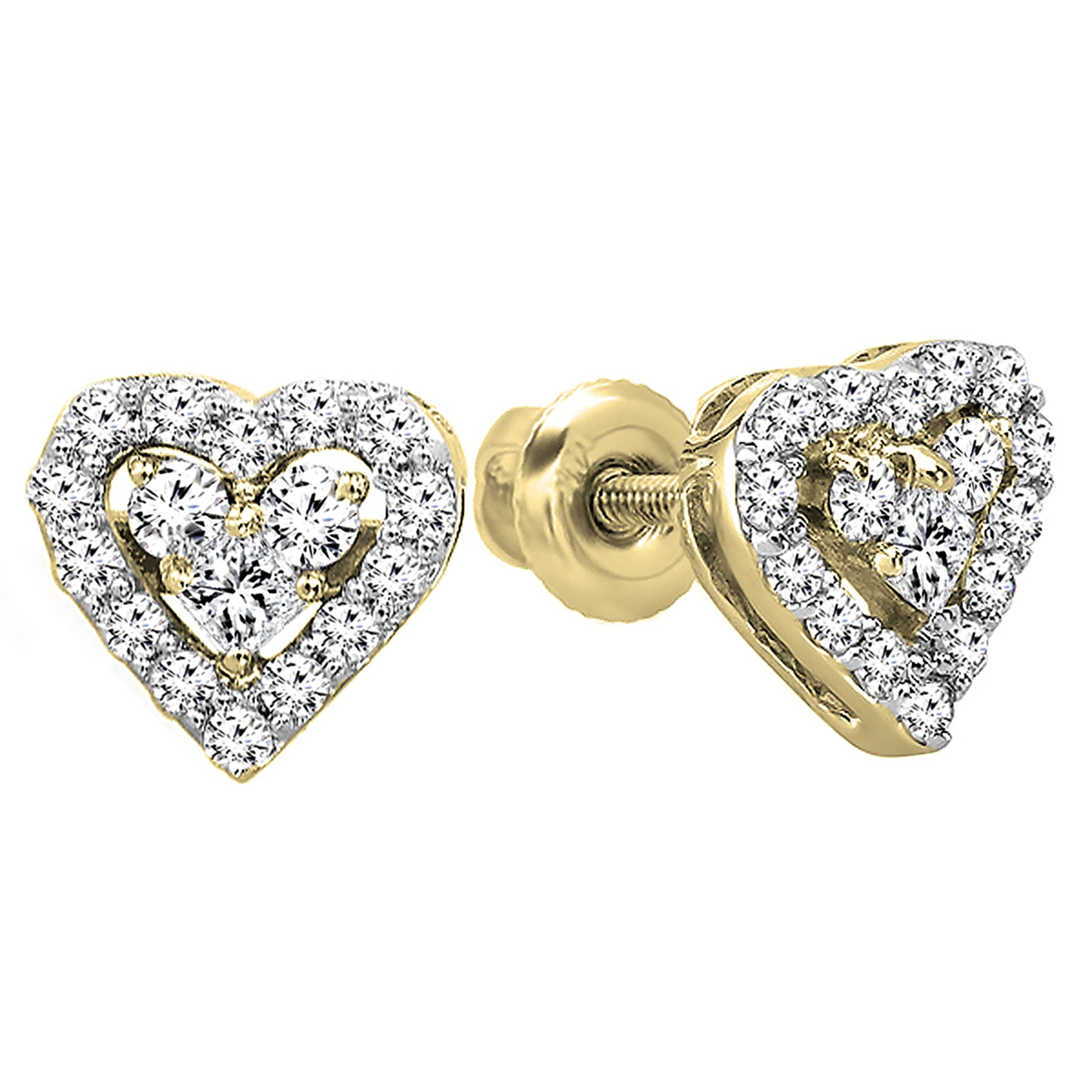 Dazzlingrock Collection 0.55 Carat (ctw) 18K Gold Round & Princess White Diamond Ladies Heart Shaped Stud Earrings 1/2 CT