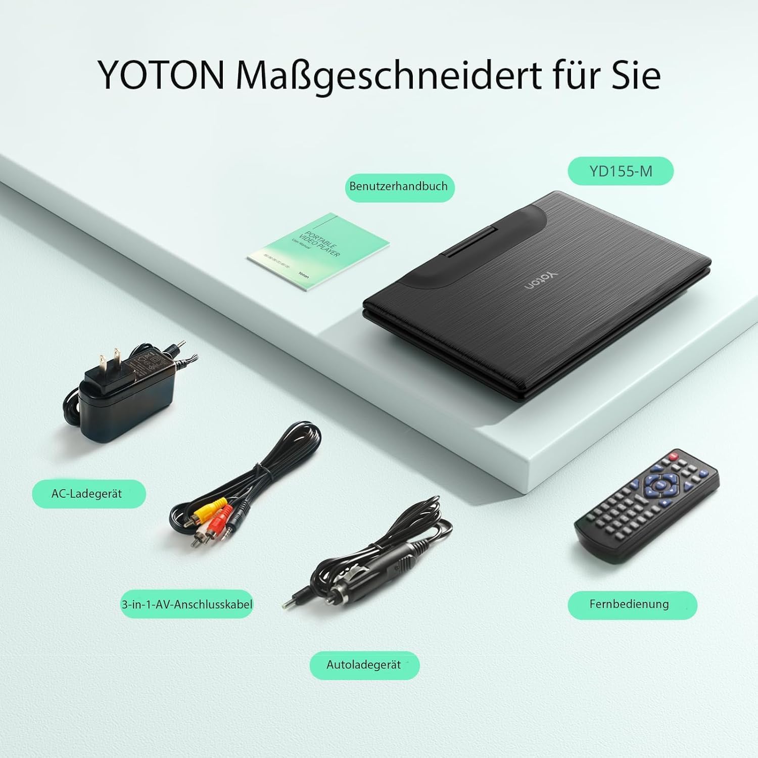 Yoton16,9" Tragbarer DVD-Player mit 14,1" HD-Drehbildschirm, ideal fürs Auto, 6 Stunden Akkulaufzeit, intelligente Speicherwiedergabe, USB/SD-Karten-Unterstützung [Kein Blu-ray-Support]