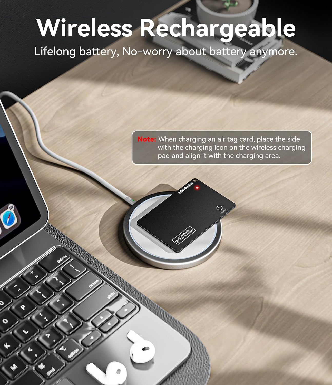 Ultra-Thin Wallet Tracker Card 0.094in IP68 Waterproof Bluetooth Tracker for Wallet, Passport, Work with Apple Find My APP, Wireless Charging, Card Locator [Apple MFi Certified] iOS Only - Image 2