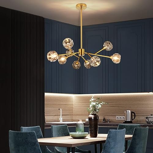 Miniatura 2 de Sputnik - Candelabros para comedor sobre mesa, modernos candelabros de cristal, 9 luces doradas para sala de estar, dormitorio, isla de cocina