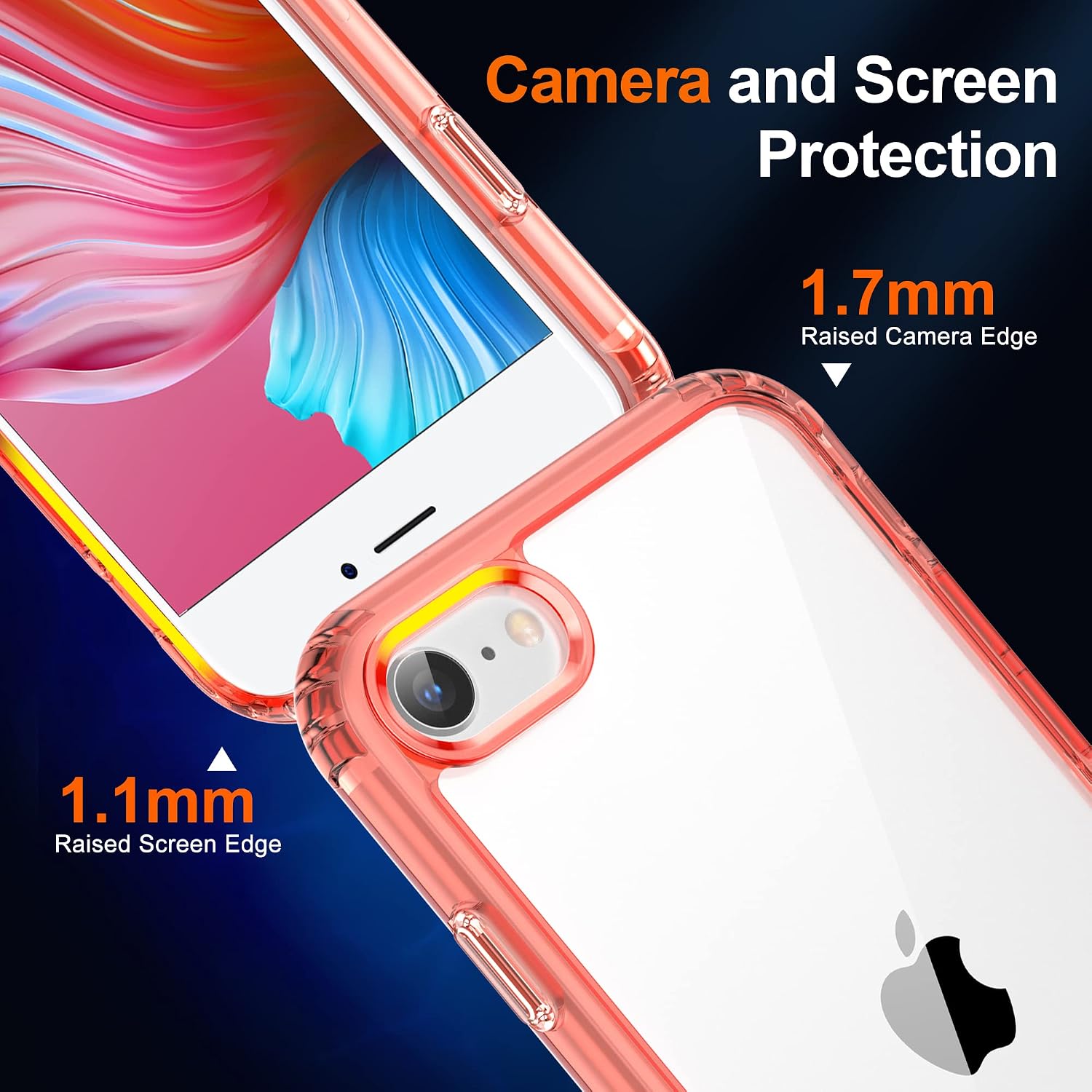 HOOMIL Clear Case for iPhone SE 2022/2020 and iPhone 8/7, Never-Yellowing Shockproof Protective Cover, Coral