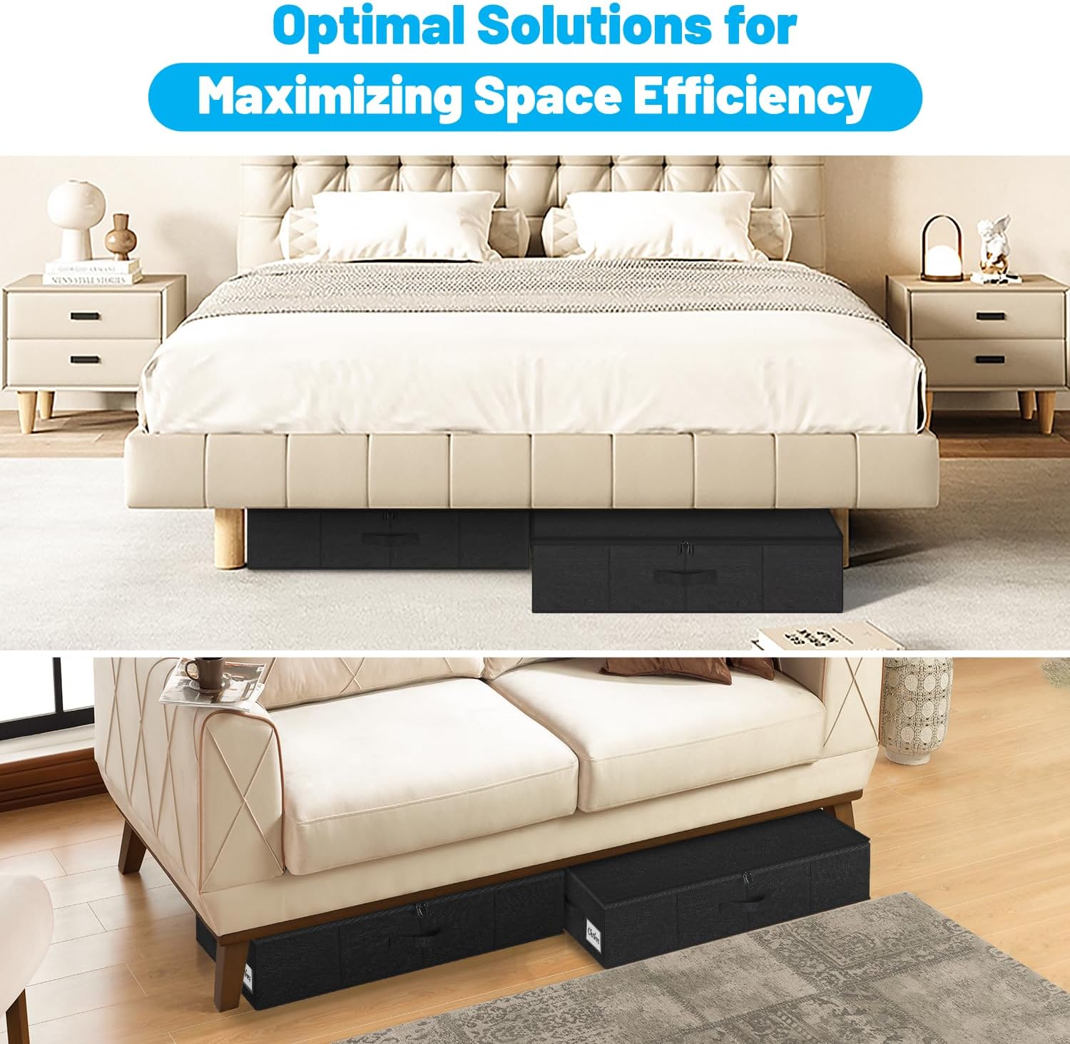 30x15x6.7 & 4.5" H Under Bed Storage Container Bin, Low Profile Foldable Underbed Clothes Storage Organizer W/Ultra Thick Fabric and Sturdy Bottom/Sides, Dual Zipper Storage for Dorm and home