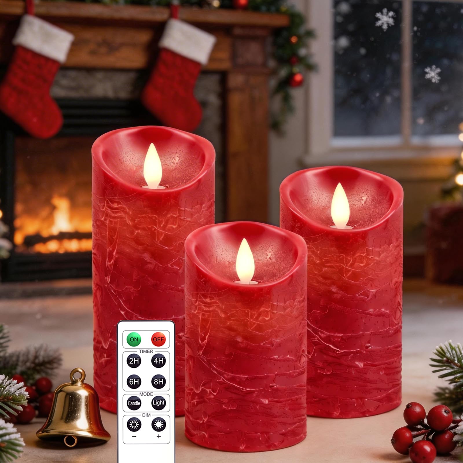 AiiBowy LED Candles [Set of 3] Flameless Candle Real Wax Flickering Dimmable with Battery Remote Control Christmas Candles LED Flames 4 inches / 5 inches / 6 Inch Table Decoration Living Room — image 1