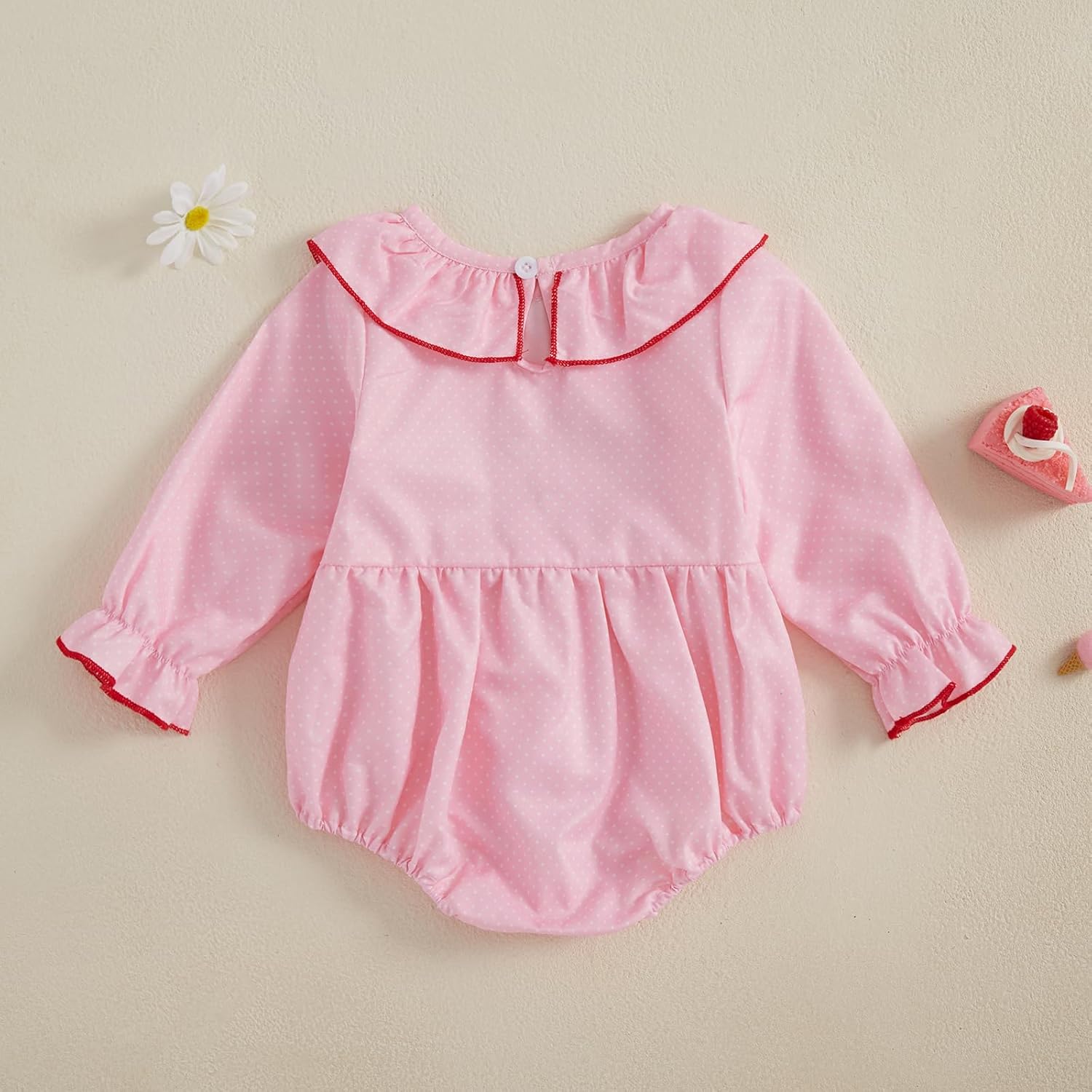 My First Valentines Baby Girl Outfit Newborn Heart Smocked Bubble Romper Bodysuit Cute Valentines Spring Clothes - Image 4