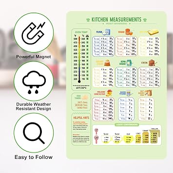 Kitchen Conversion Chart Magnet, Metric Conversion Chart for Cooking Measurement Chart Metric Conversion Guide Measuring Weight Temperature Kitchen Baking Cookbook Accessories