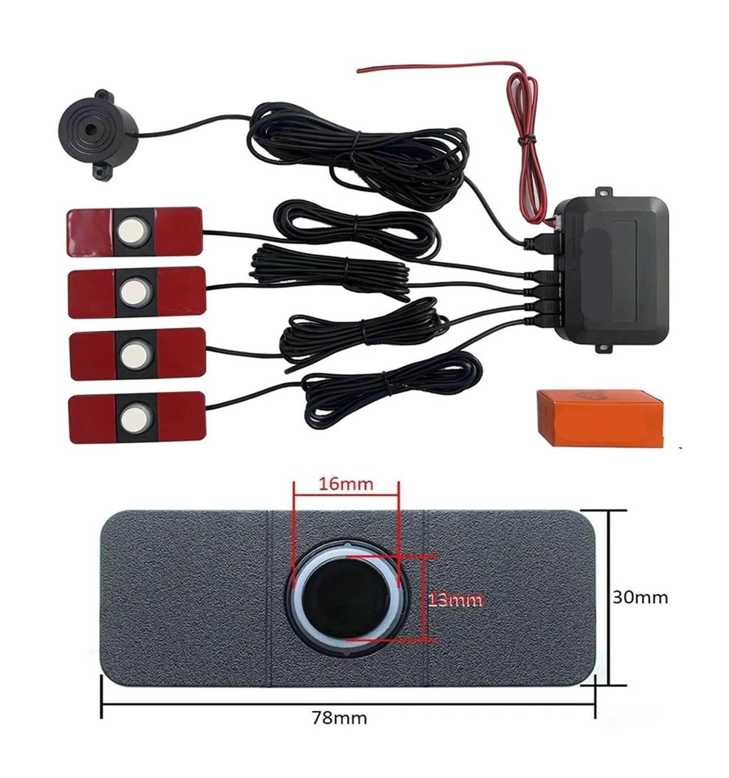 Car Parking Sensor Assistant Parktronics 4 Black/Silver/White/Gray/Blue 13mm Flat Sensors Reverse Radar Sound Buzzer Alarm Sound(Champagne Gold)