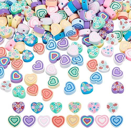 CHGCRAFT 224 cuentas de arcilla polimérica de corazón de 14 estilos, cuentas espaciadoras de amor, cuentas hechas a mano para pulseras, joyas,