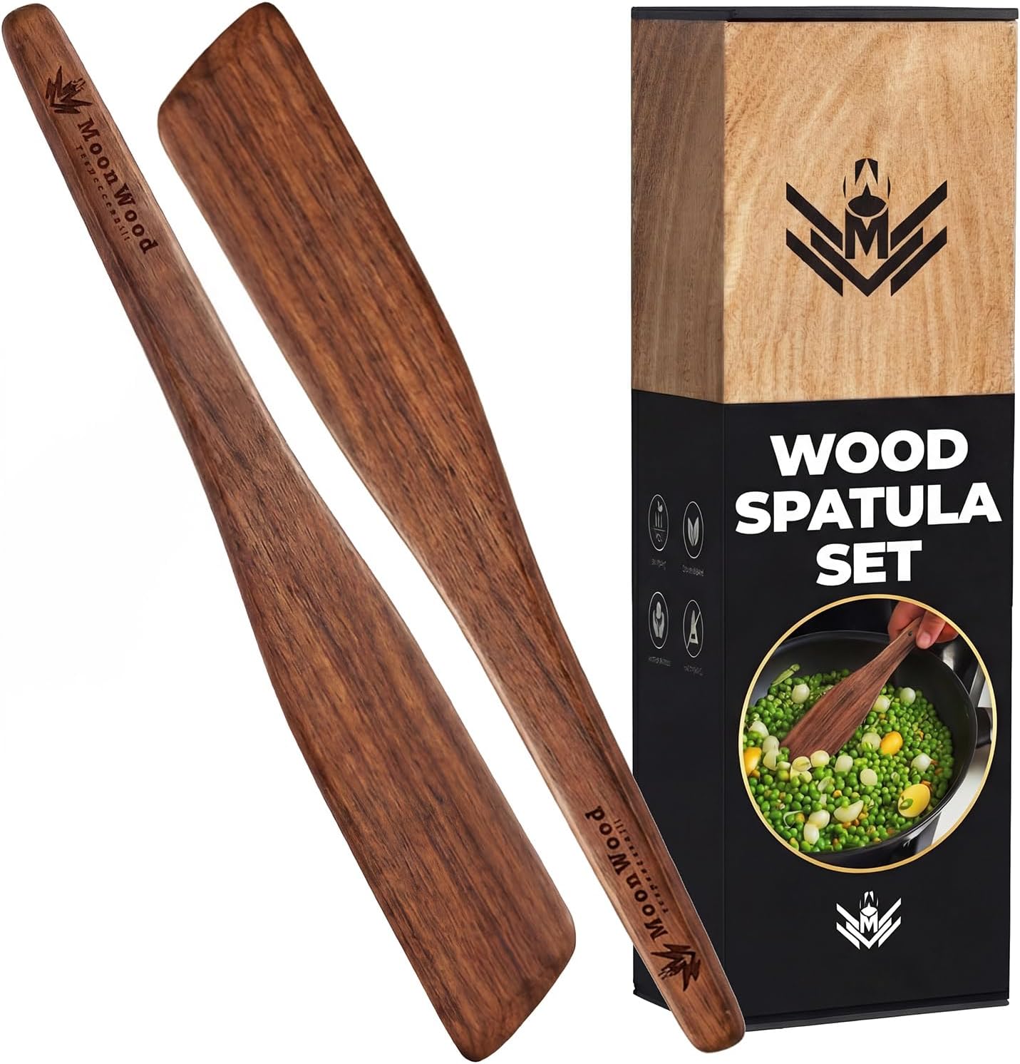 Moonwood Walnut Wooden Spatula - 12 Inch Multipurpose Kitchen Utensil - Perfect for Flipping, Scraping, Sauteing, Turning