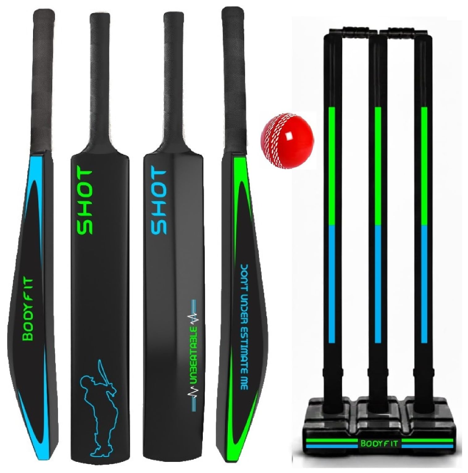 BodyFit Plastic Cricket Set with Bat, Stumps and Ball, Shot Multi GBlu. | Complete Cricket Kit, Includes Wicket Stand, Shot Design, For Outdoor Play-picture-36