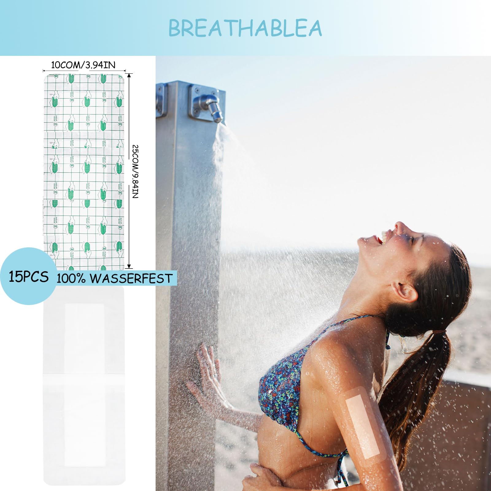Apósito Impermeable Transparente 10x25cm - Película Adhesiva Waterproof para Tatuajes, Cicatrices, Postoperatorio y Piscina - Apósito Adhesivo Grande Hipoalergénico para Piel Sensible y Ducha
