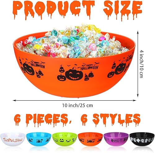 Miniatura 2 de Funtery 6 cuencos de dulces de Halloween, suministros para fiesta de Halloween, cuencos de plástico para dulces de Halloween, soportes grandes para