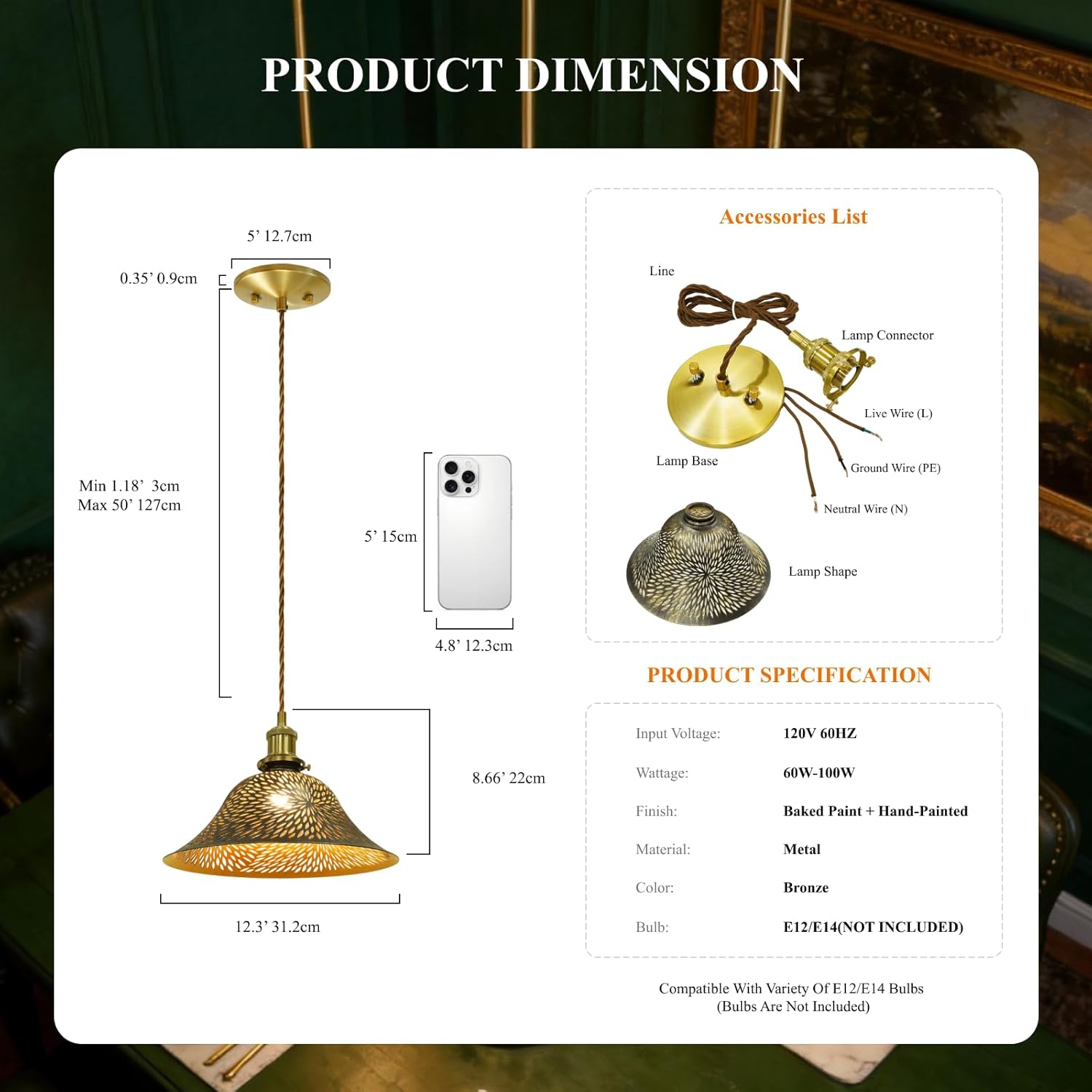 Pendant Lights Kitchen Island,Pendant Light fixtures,Hanging Lights,12.2" Island Lights,bar Lights for Home bar for Kitchen Light fixtures,Pendant,Living Room,Foyer,Antique Bronze Gold