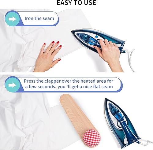 Miniatura 5 de MOLIGOU Sastres Clapper con cojín de alfiler, pinza de madera para acolchar, herramienta de costura para planchar