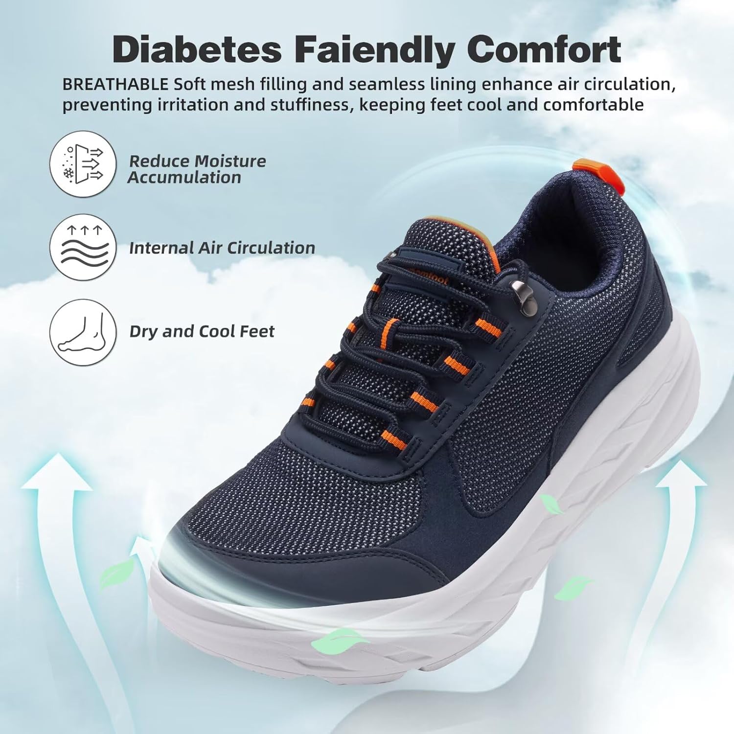 OrthoComfoot Men's Orthopedic Diabetic Wide Walking Shoes: Comfortable Plantar Fasciitis Fashion Sneakers with Arch Support for Swollen, Casual Hammer Toes Shoes for Foot and Heel Pain Relief - Image 7