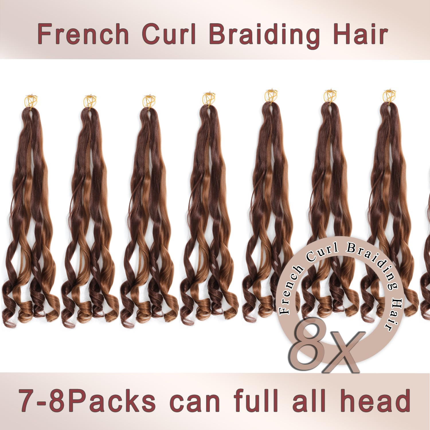 French Curl Braid Hair Extensions 22 Inch 8 Packs Curly Pre-Stretched Crochet Braids (33P30, 22 Inch (Pack of 8)) - Image 4