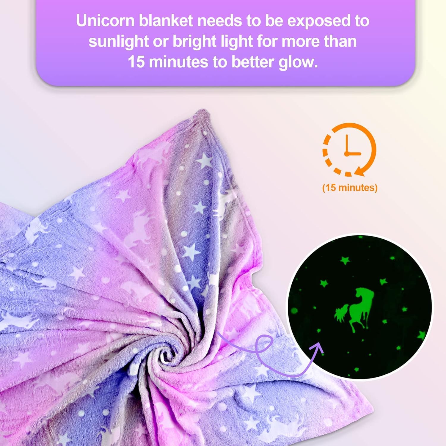 TONY STARK Big Size Unicorn Glow in The Dark Blanket for Kids, 0-15 Years |200x152 Cm| Soft Flannel Fleece Throw, Cozy & Warm All-Season Radium Blanket (Mixed Unicorn & Purple Star) 2