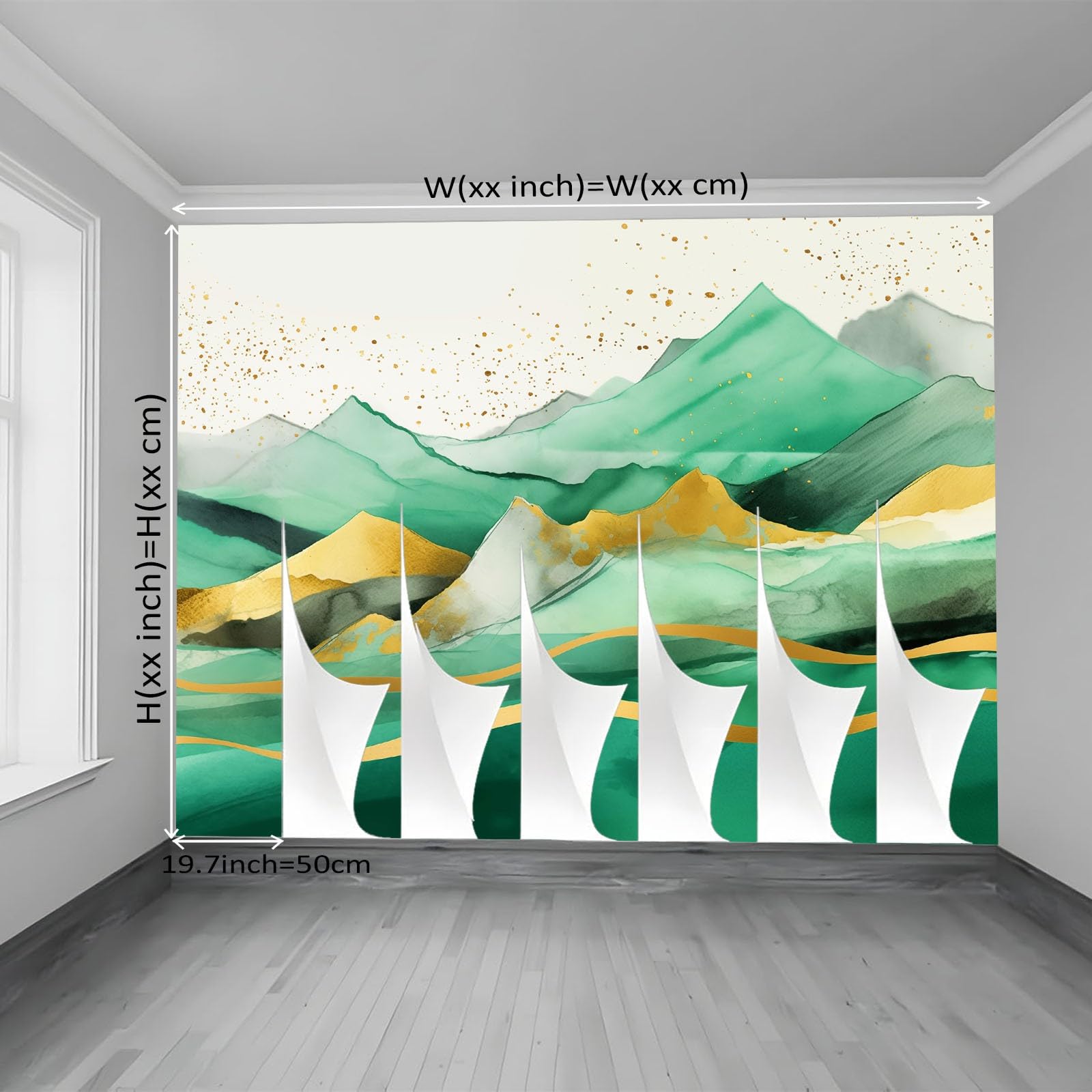 Tapeta 3D z włókniny abstrakcyjne wzgórza z liniami 400 x 280 cm tapeta dekoracja ścienna do salonu sypialnia zielony złoty