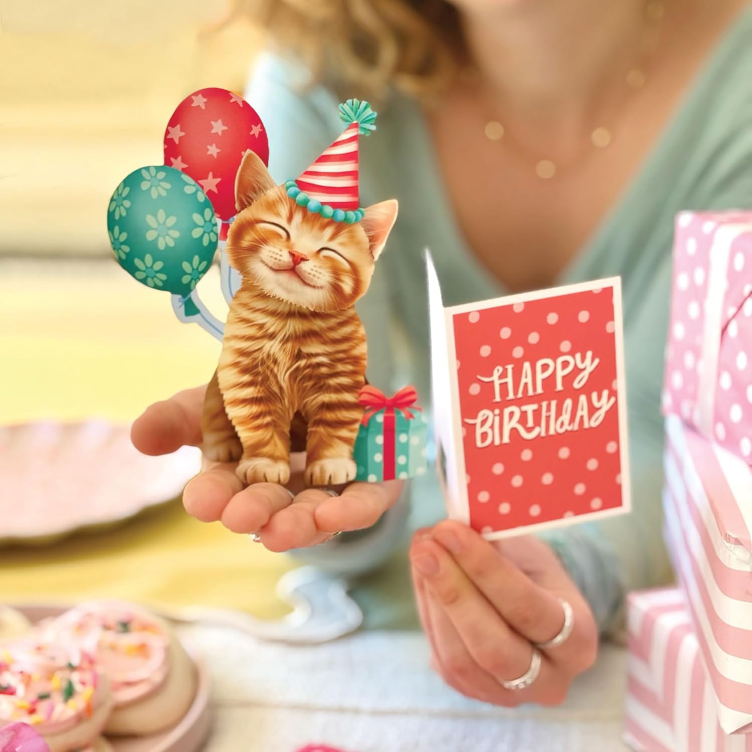Freshcut Paper Pop Up Cards, Mini Birthday Kitten, 6 Inch Mini Sized 3D Cat Gifts, Popup Greeting Card, Birthday Cards, Paper Cat Cards, Blank Notecard & Envelope - Image 2
