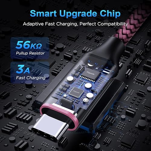 Miniatura 2 de Etguuds Cable rosa de 10 pies de carga rápida de USB-A a USB-C, 2 unidades, para Samsung S23, S22, S21, S20, S10, S10E, A10e, A11, A13, A03s, A52,