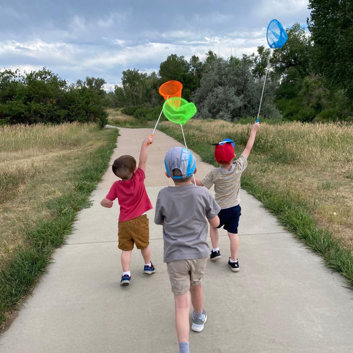 Juego de red de pesca para niños, red de aterrizaje telescópica con cubo, red de mariposas pequeñas e insectos, bolsa de almacenamiento para agua dulce, lago, estanque, jardín, actividades al