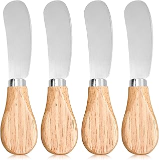 Siutaga 4 Pcs Cheese Spreader Knives Butter Knife with Wooden Handle Stainless Steel Cheese Butter Knife for Cheese Cold Butter Jam Pastry and Other Kitchen Accessories 4.84 Inch
