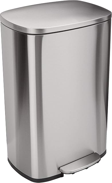 Amazon Basics 50L Kitchen Bin with Steel Bar Pedal, Soft-Closing Mechanism for Home and Office Use - Rectangular, Black