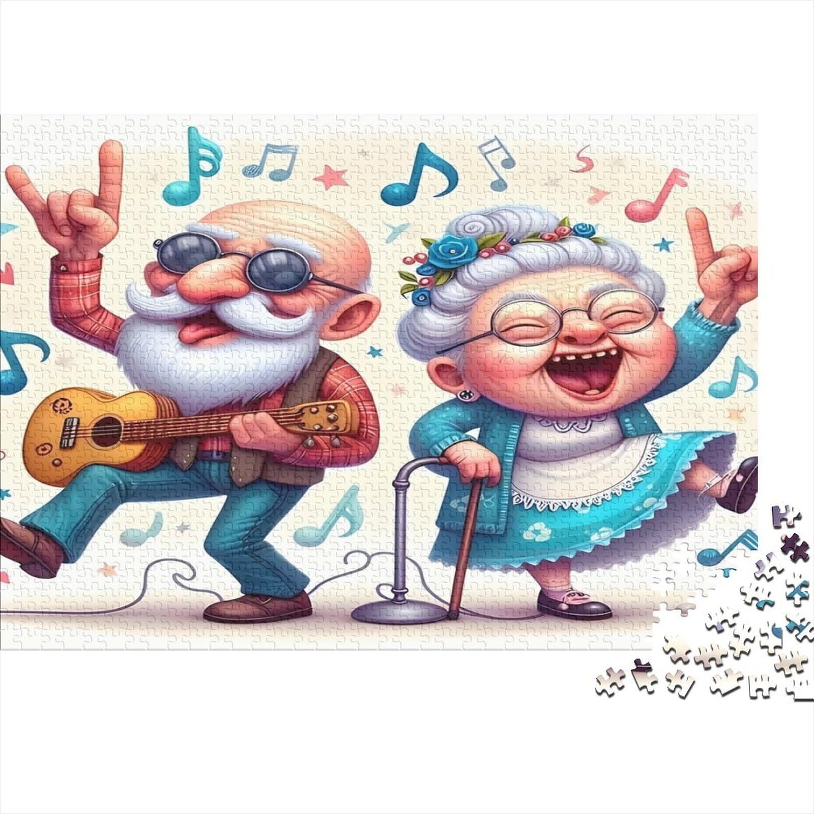 Joyful Elderly Cartoon Music Dance Scene 1000 Piece Jigsaw Puzzle Paper Puzzle Game for Adults Family Relaxation Focus Home Decor Gift 52x38cm/1000pcs