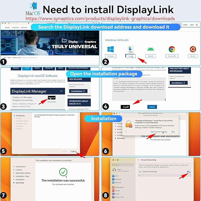 Selore&S-Global Docking Station DisplayLink 3 Monitores para MacBook M1/M2/M3/Windows miniatura 8