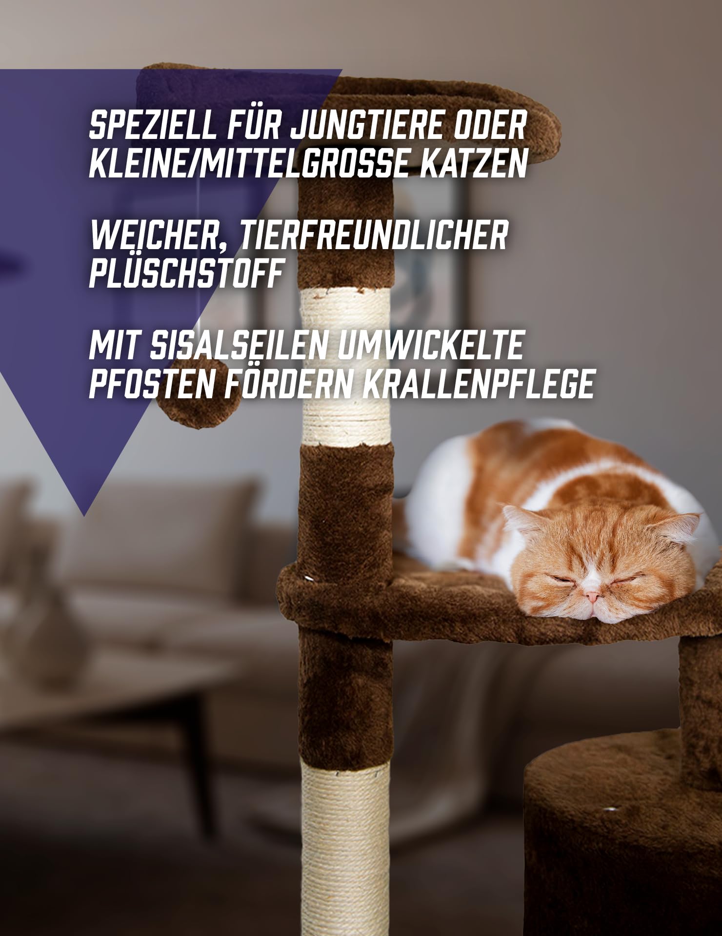 Athletic Rascador para gatos 112 x 40 x 40 cm – Máxima comodidad y diversión para tu gato – debajo de los lugares para dormir, cueva, plataforma, columnas para rascar para un cuidado óptimo de