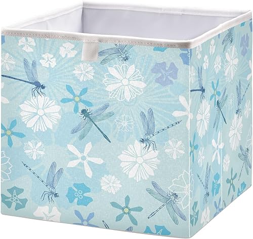 Cubo de almacenamiento de tela con libélula azul, cubos de almacenamiento plegables para estantes, caja de almacenamiento para estantes, cuarto del