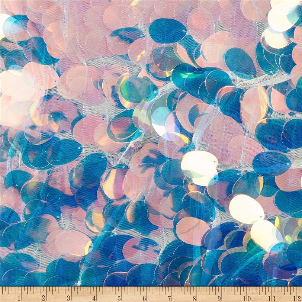 Oval Hologram Mermaid Paillette Sequin Scales Pink, Fabric by the Yard