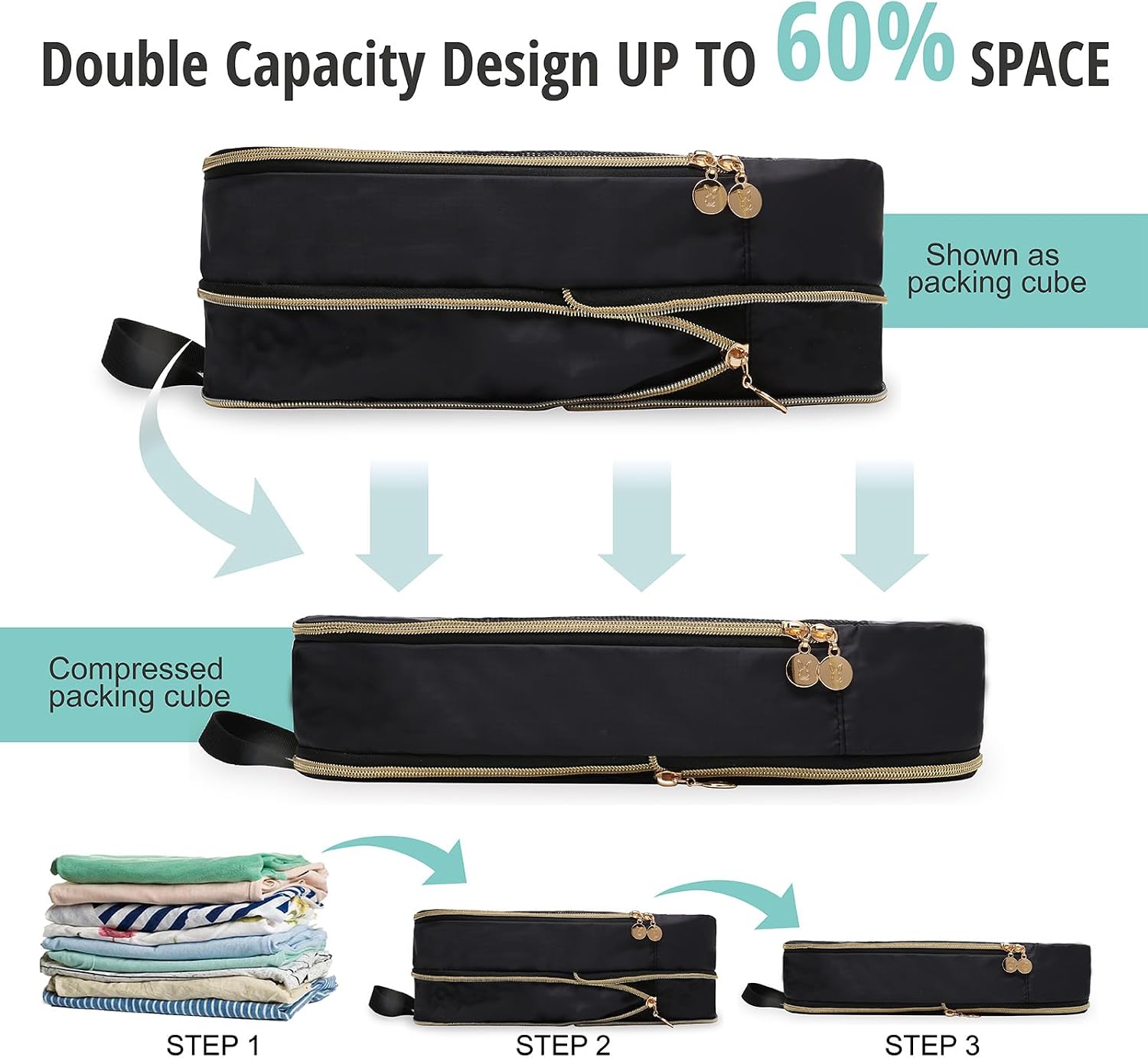 Expandable Compression Packing Cubes for Suitcases,Lightweight Compressible Travel Packing Organizer for Carry on Suitcase(Black and Pink) image 3
