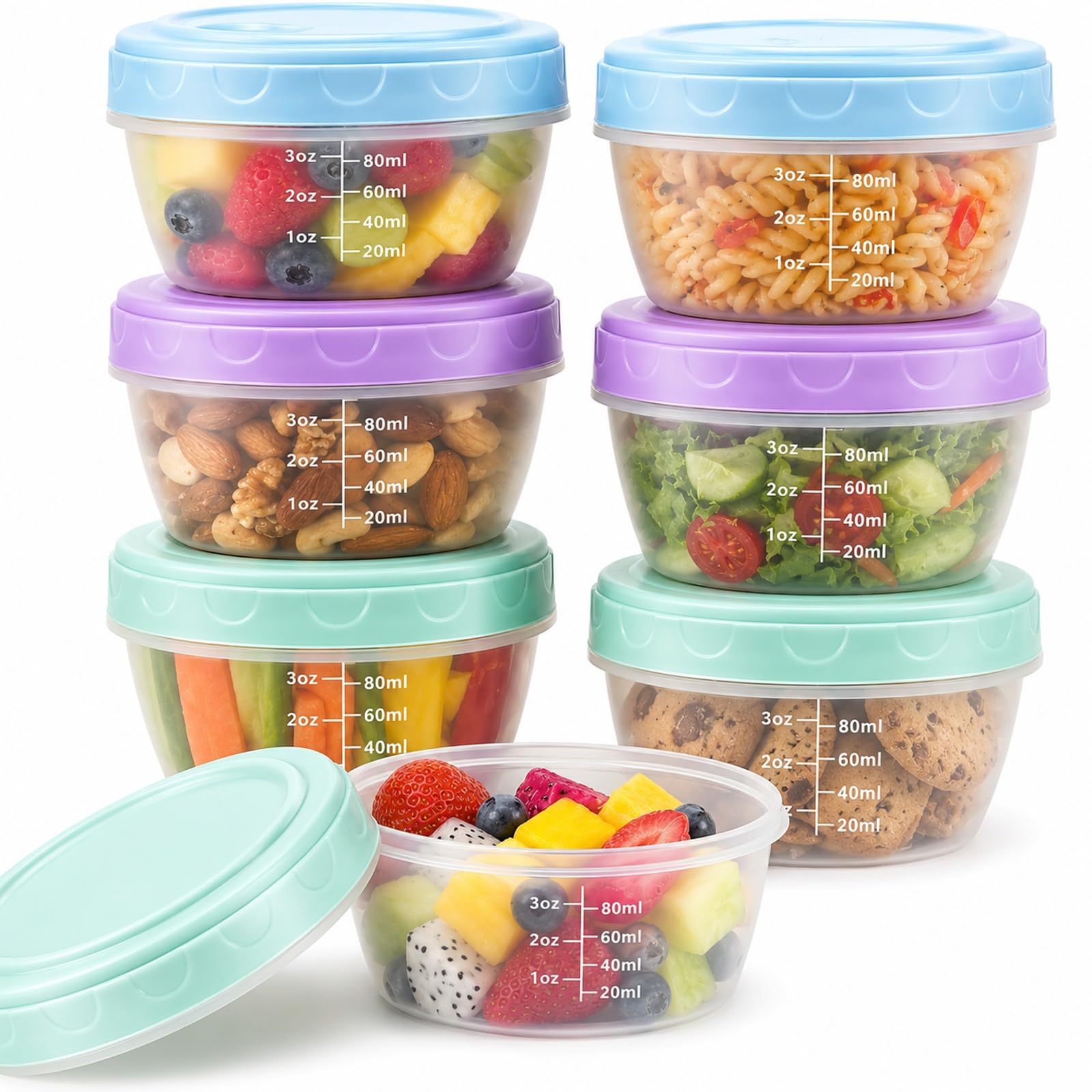 Huanmin 6 Stück Klein Gefrierdosen 120ml Beikost Einfrieren BehäLter, Mehrweg Einfrierdosen mit Deckel, Gefrierdosen Set mit Skalenmarkierung, Dosen zum Einfrieren für Snacks, Saucen, Lebensmittel