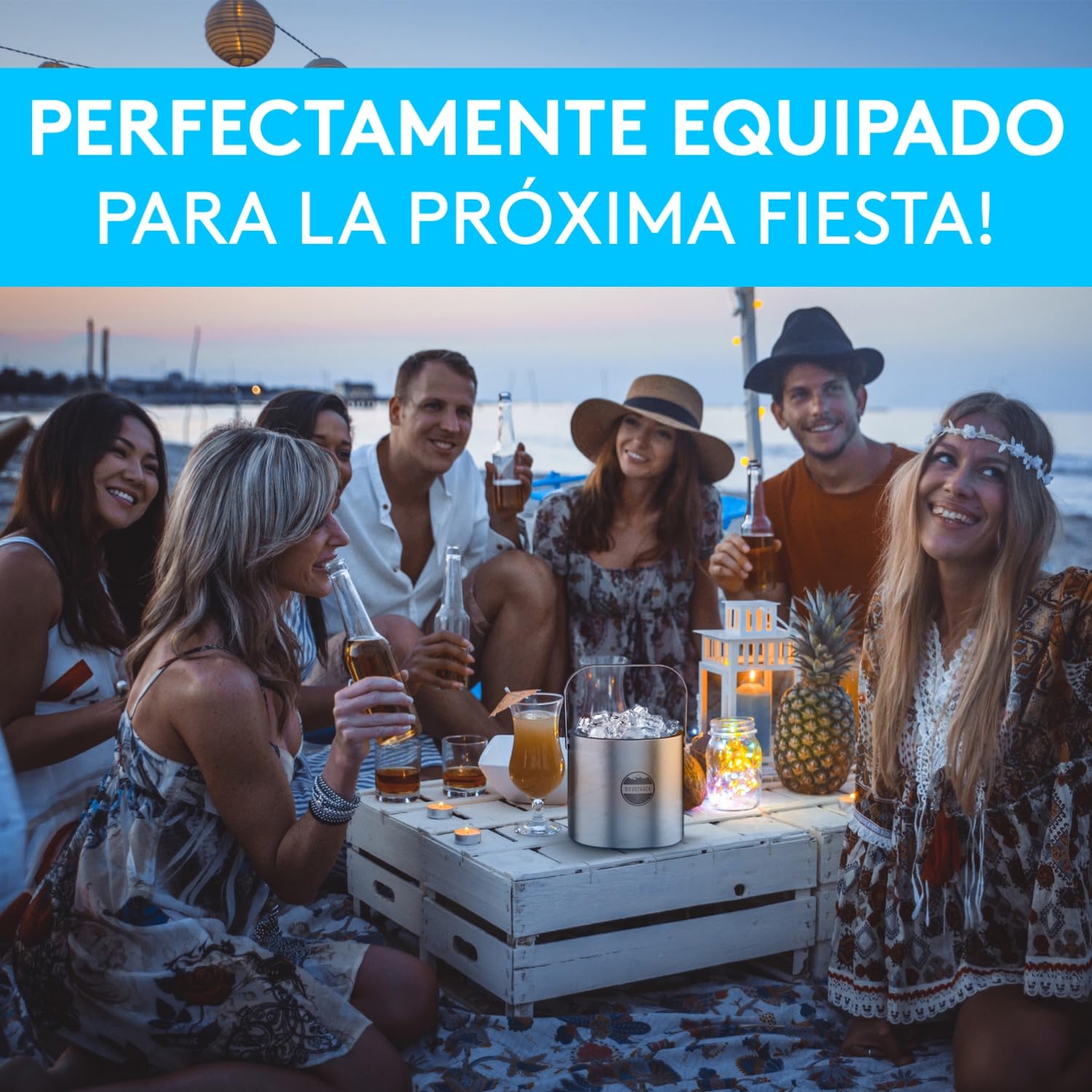 SilverRack Cubitera de acero inoxidable con pinzas y tapa (1,3 l) – Contenedor de hielo para cubitos de hielo y frutas, ideal para fiestas y bodas – Cubitera de hielo